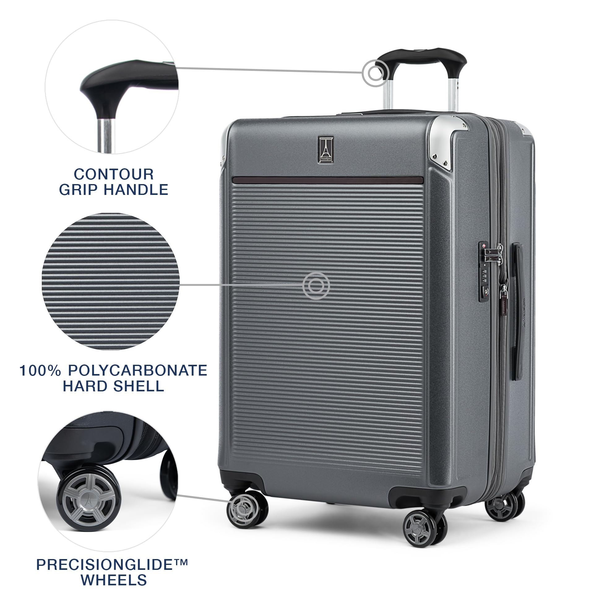 Travelpro Platinum Elite Hardside Expandable Spinner Wheel Luggage TSA Lock Hard Shell Polycarbonate Suitcase ( Vintage Grey , Checked- Medium 25-Inch ) Vintage Grey Checked Medium 25 Inch U2
