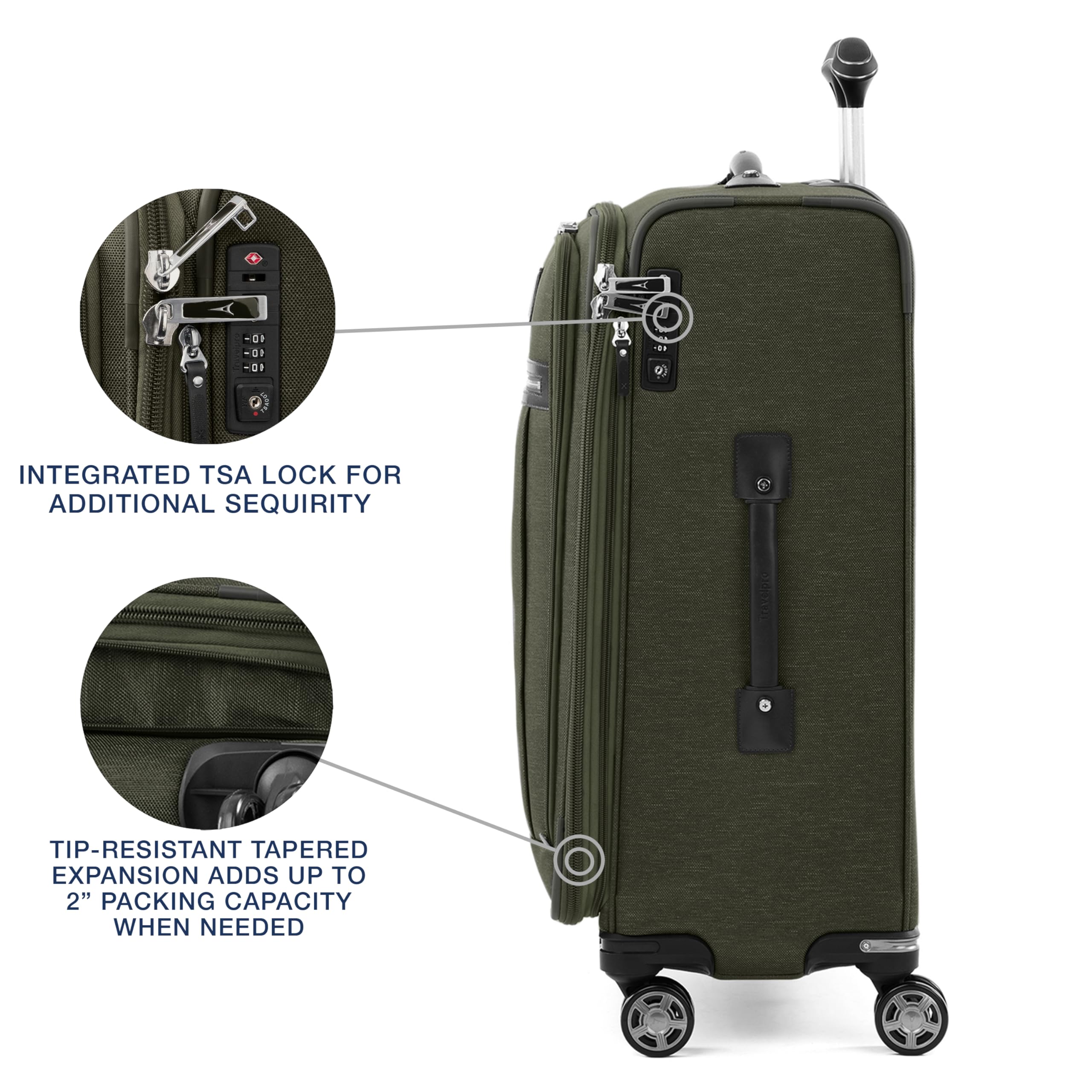 Travelpro Platinum Elite Softside Expandable Checked Luggage, 8 Wheel Spinner Large Suitcase, TSA Lock, Men and Women ( Pilot Green , Checked-Medium 25-Inch ) Pilot Green Checked Medium 25 Inch U1