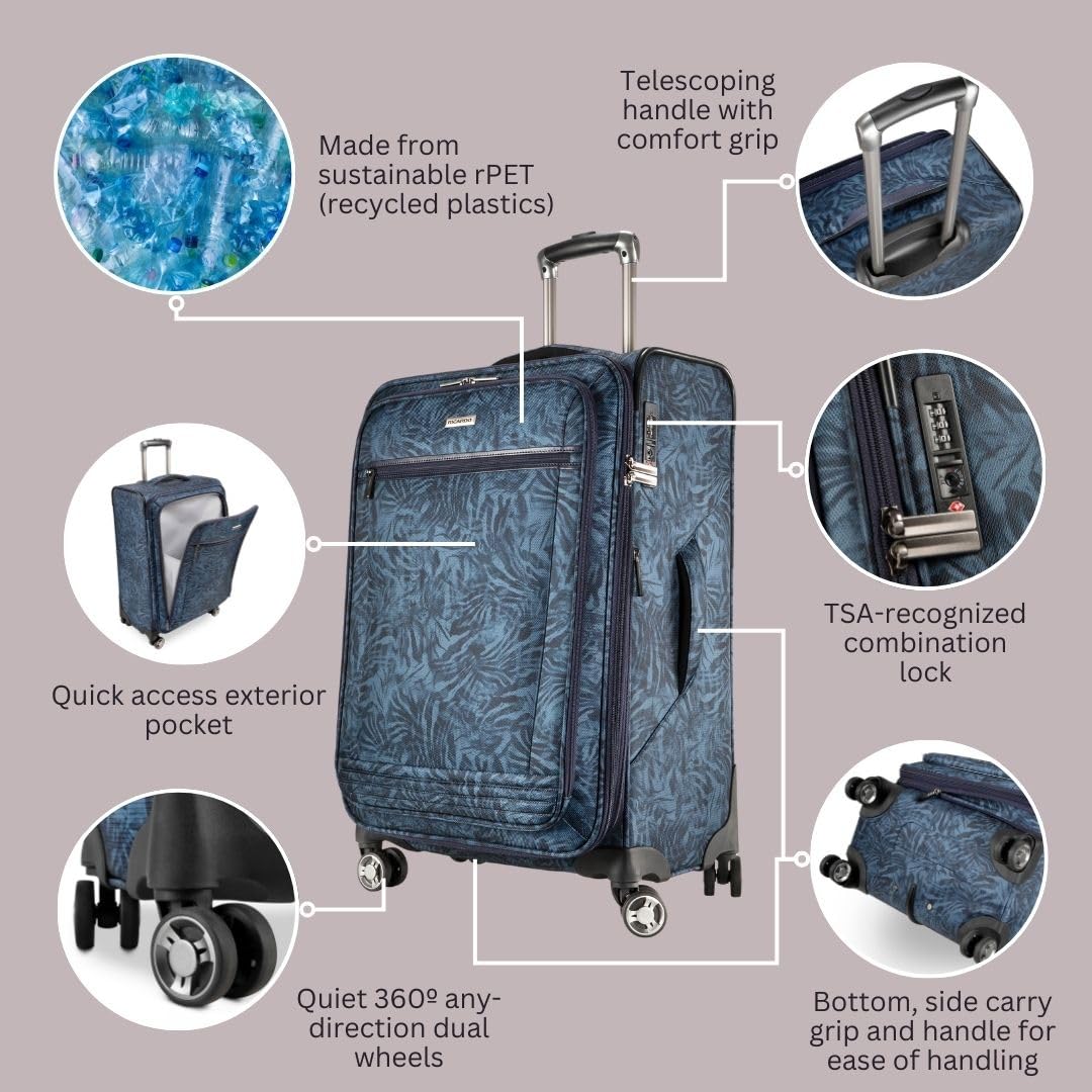 Ricardo Beverly Hills Avalon Softside Luggage Made with Sustainable 100% Recycled PET (rPET), Lightweight, Eco-Friendly Travel, Expandable, Dual Spinner Wheels ( Serengeti Night , 24-inch ) Serengeti Night 24 Inch U1