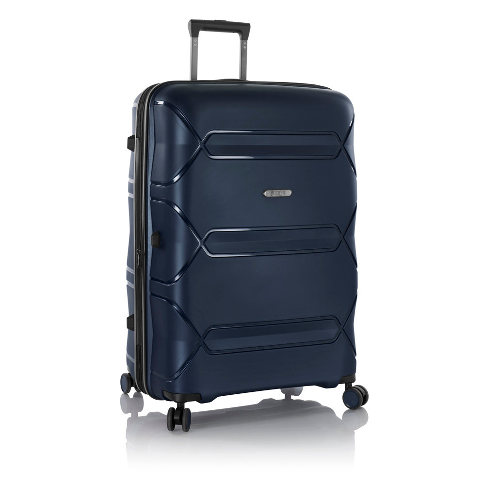 Heys Milos Durable and lightweight luggage, made with Duraflex impact-resistant material, TSA Combination Lock, Dual Spinner Wheels, and Expandable ( Navy , 30-Inch Checked-Large ) Navy 30 Inch Checked Large U1