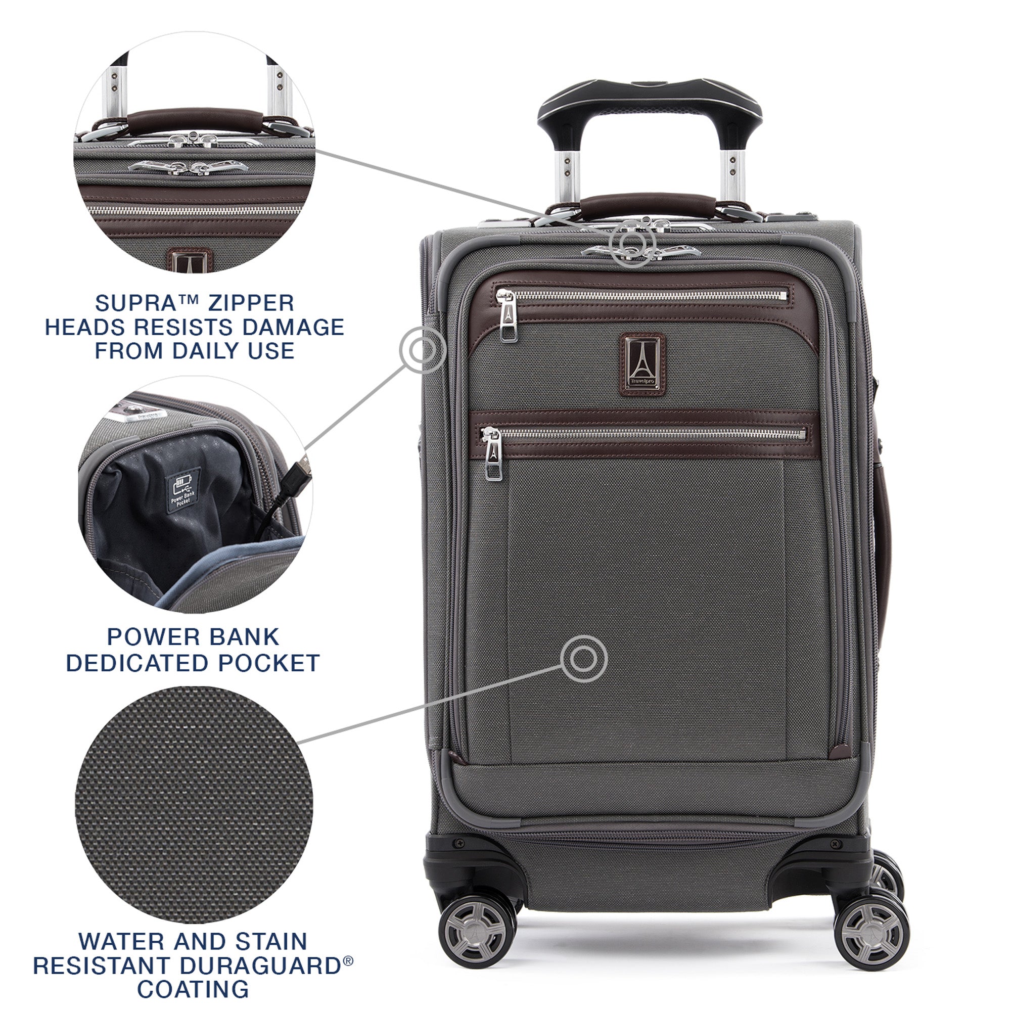 Travelpro Platinum Elite Softside Expandable Carry on Luggage, 8 Wheel Spinner Suitcase, USB Port, Suiter, Men and Women, Carry On 21-Inch ( Vintage Grey , Carry-On 21-Inch ) Vintage Grey Carry On 21 Inch U12
