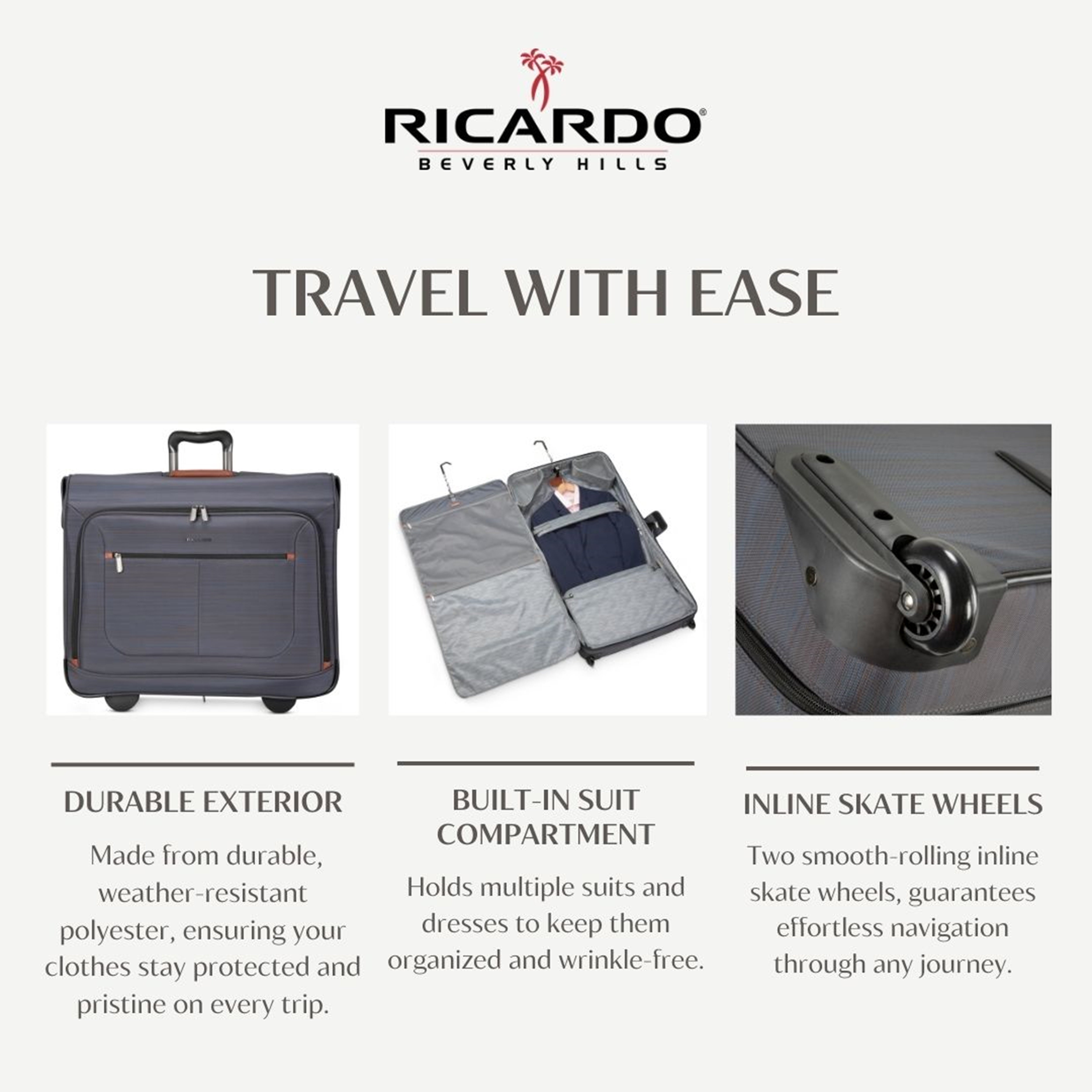 Ricardo Beverly Hills Montecito 2.0 Softside Rolling Garment Bag, Grey ( Grey , One Size ) Grey One Size U1