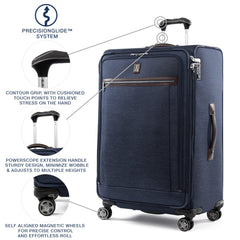Travelpro Platinum Elite Softside Expandable Checked Luggage, 8 Wheel Spinner Large Suitcase, TSA Lock, Men and Women ( True Navy Blue , Checked-Large 29-Inch ) True Navy Blue Checked Large 29 Inch U10
