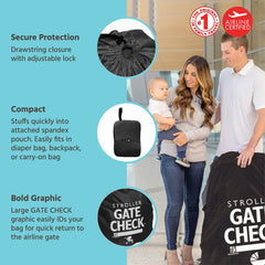 J.L. Childress Gate Check Bag for Single & Double Strollers - Stroller Bag for Airplane - Large Stroller Travel Bag for Airplane - Air Travel Stroller Bag ( Black , One Size ) Black One Size U2