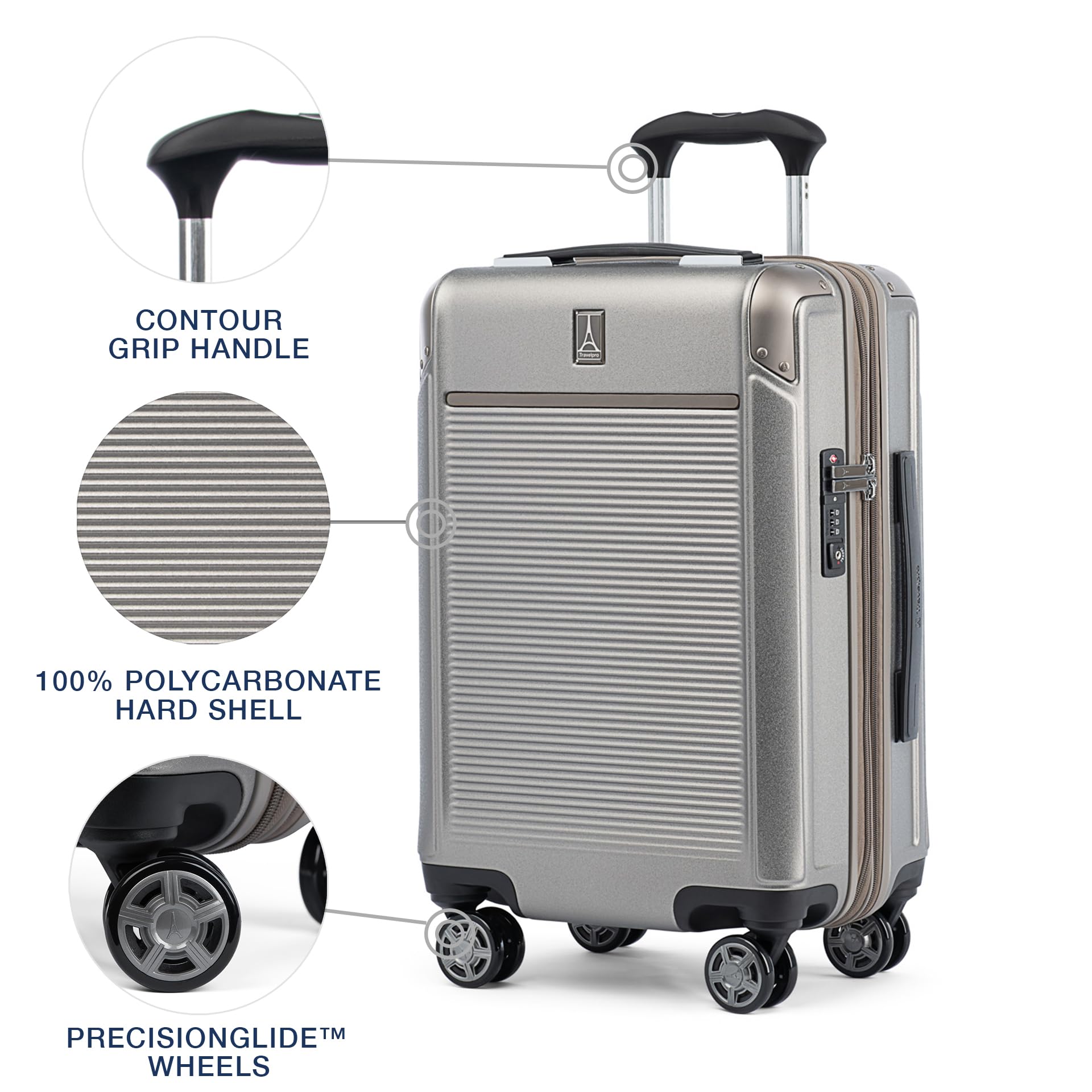 Travelpro Platinum Elite Hardside Expandable Spinner Wheel Luggage TSA Lock Hard Shell Polycarbonate Suitcase ( Metallic Sand , Carry-on 21-Inch ) Metallic Sand Carry On 21 Inch U3