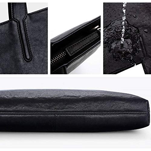 FEGER Genuine Leather Laptop Briefcases Slim Computer Bag Zipper Closure Business Handbags Tote 14 Inch Tablet Briefcase Case for Women and Man Fit A4 Files Black Black Medium U1