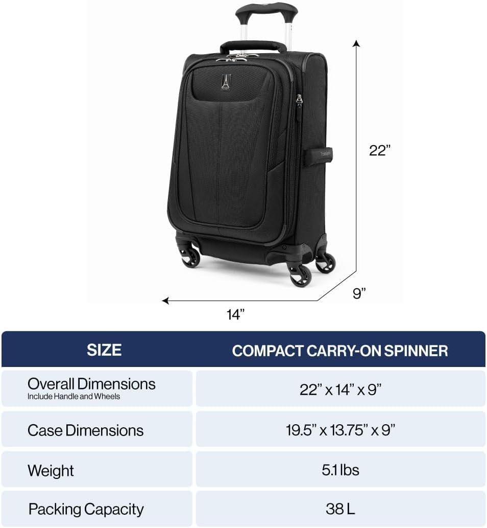 Travelpro Maxlite 5 Softside Expandable Luggage with 4 Spinner Wheels, Lightweight Suitcase, Men and Women, Ensign Blue, Compact Carry-on 20-Inch Ensign Blue Compact Carry-on 20-Inch U2