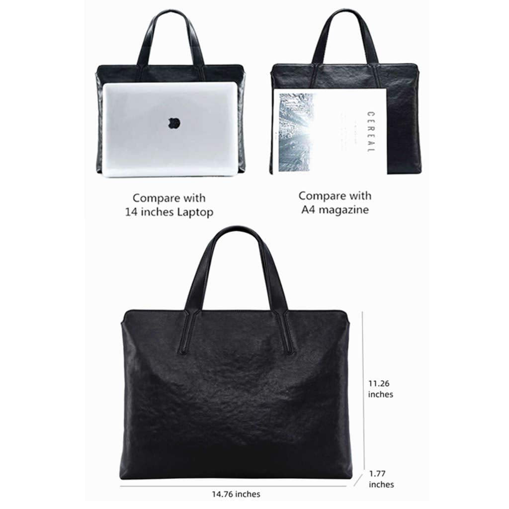 FEGER Genuine Leather Laptop Briefcases Slim Computer Bag Zipper Closure Business Handbags Tote 14 Inch Tablet Briefcase Case for Women and Man Fit A4 Files Black Black Medium U1