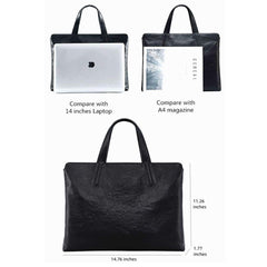 FEGER Genuine Leather Laptop Briefcases Slim Computer Bag Zipper Closure Business Handbags Tote 14 Inch Tablet Briefcase Case for Women and Man Fit A4 Files Black Black Medium U1