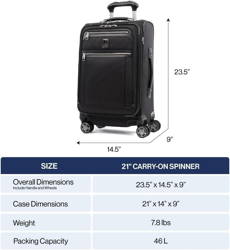 Travelpro Platinum Elite Softside Expandable Carry on Luggage, 8 Wheel Spinner Suitcase, USB Port, Suiter, Men and Women, Dark Blue, Carry On 21-Inch Dark Blue Carry-On 21-Inch U2