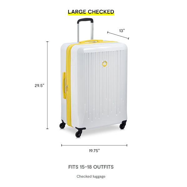Delsey Paris Christine Hardside Expandable Luggage with Spinner Wheels ( White with Yellow Trim , Checked-Large 28 Inch ) White with Yellow Trim Checked Large 28 Inch U3
