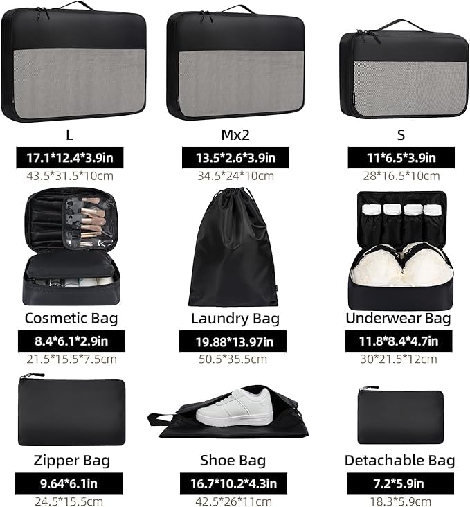 BAGAIL 8 Set Packing Cubes and 9 Set Luggage Packing Organizers U1