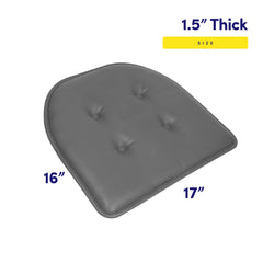 Sweet Home Collection Chair Cushion Memory Foam Pads Tufted Slip Non Skid Rubber Back U-Shaped 17" x 16" Seat Cover, 6 Pack, Faux Leather Gray Faux Leather Gray 6 Pack U1