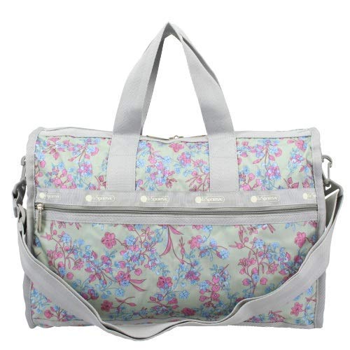 LeSportsac Laelia Mint Medium Weekender Crossbody Bag + Cosmetic Bag, Style 7184/Color F427, Celadon Mint Green Bag w Multi-color Laelia Orchids U1