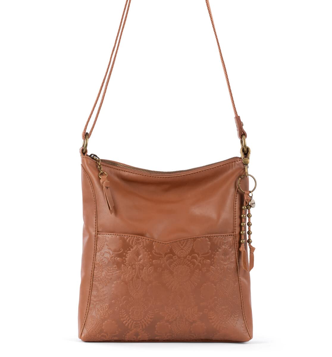 The Sak Lucia Crossbody Bag in Leather, Convertible Purse with Adjustable Strap, Tobacco Floral Embossed Tobacco Floral Emboss One Size U2