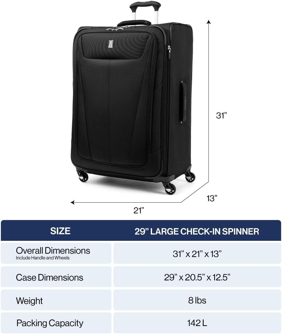 Travelpro Maxlite 5 Softside Expandable Luggage with 4 Spinner Wheels, Lightweight Suitcase, Men and Women, Ensign Blue, Checked-Large 29-Inch Ensign Blue Checked-Large 29-Inch U1