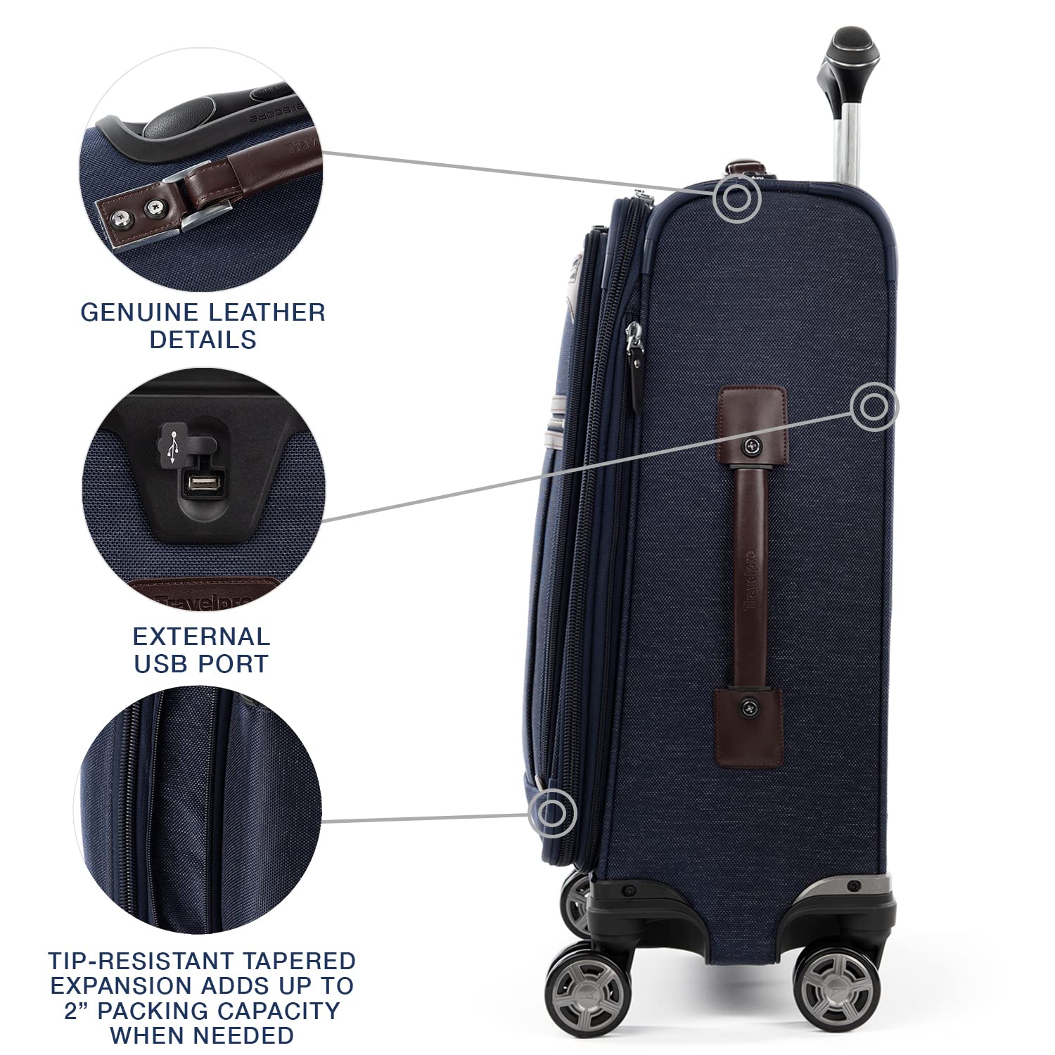 Travelpro Platinum Elite Softside Expandable Checked Luggage, 8 Wheel Spinner Large Suitcase, TSA Lock, Men and Women ( True Navy Blue , Carry-On 21-Inch ) True Navy Blue Carry On 21 Inch U8