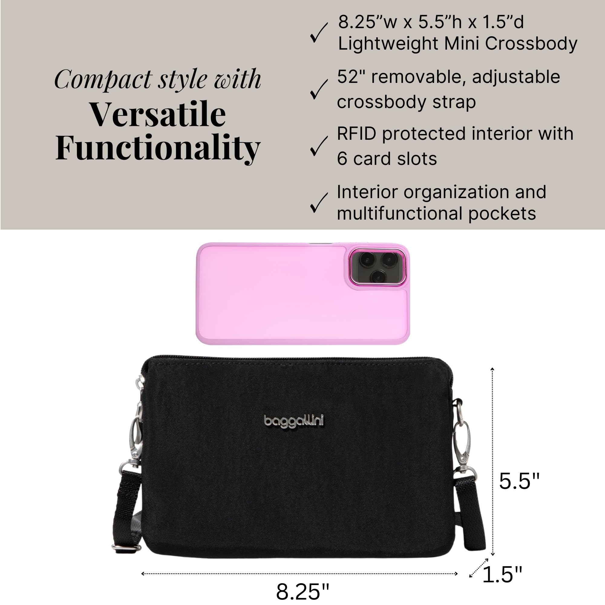 Baggallini The Only Mini Bag ( Black , One Size ) Black One Size U1