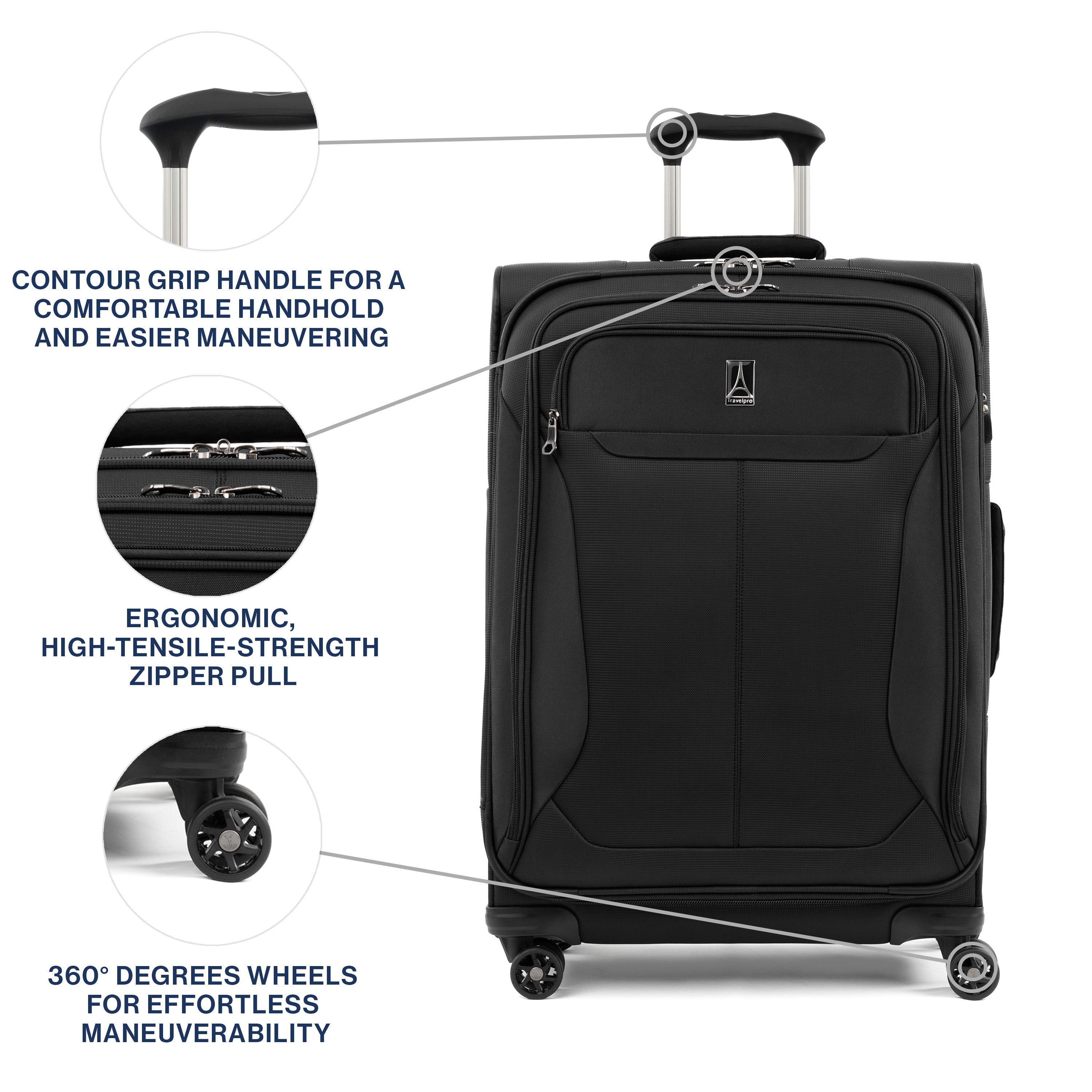 Travelpro Tourlite Softside Expandable Luggage with 4 Spinner Wheels, Lightweight Suitcase, Men and Women ( Black , Checked-Medium 25-Inch ) Black Checked Medium 25 Inch U6