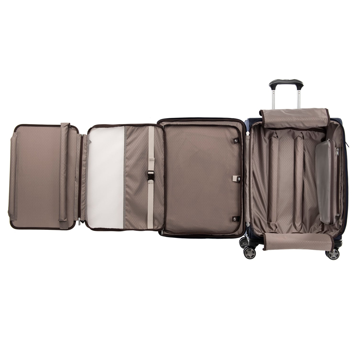 Travelpro Platinum Elite Softside Expandable Luggage, 8 Wheel Spinner Suitcase, USB Port, Suiter, Men and Women True Navy Checked Medium 25 Inch U1