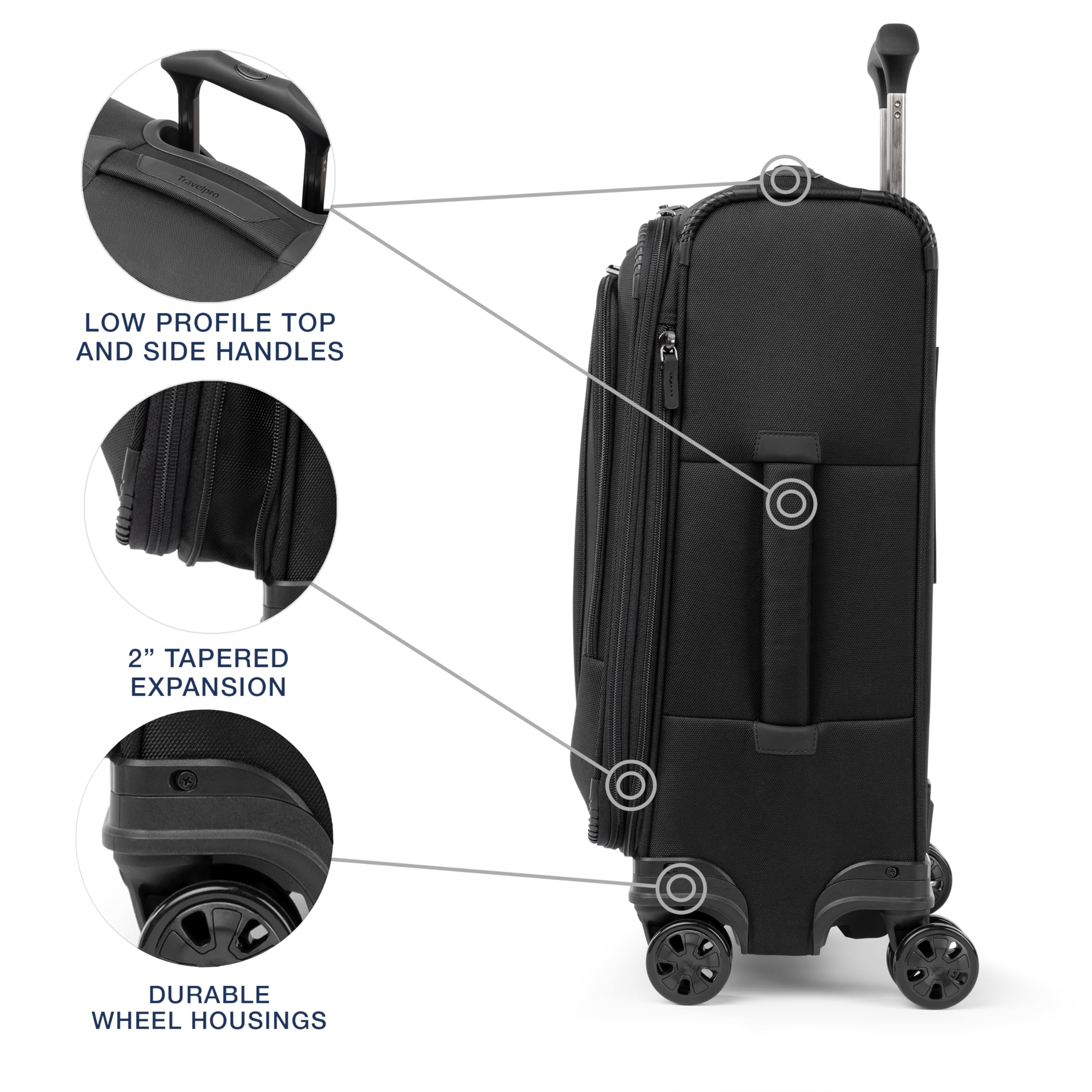 Travelpro Crew Classic Lightweight Softside Expandable Luggage, 2 Wheel Upright Rollaboard Suitcase, Men and Women ( Black , Carry On 21-Inch ) Black Carry On 21 Inch U1
