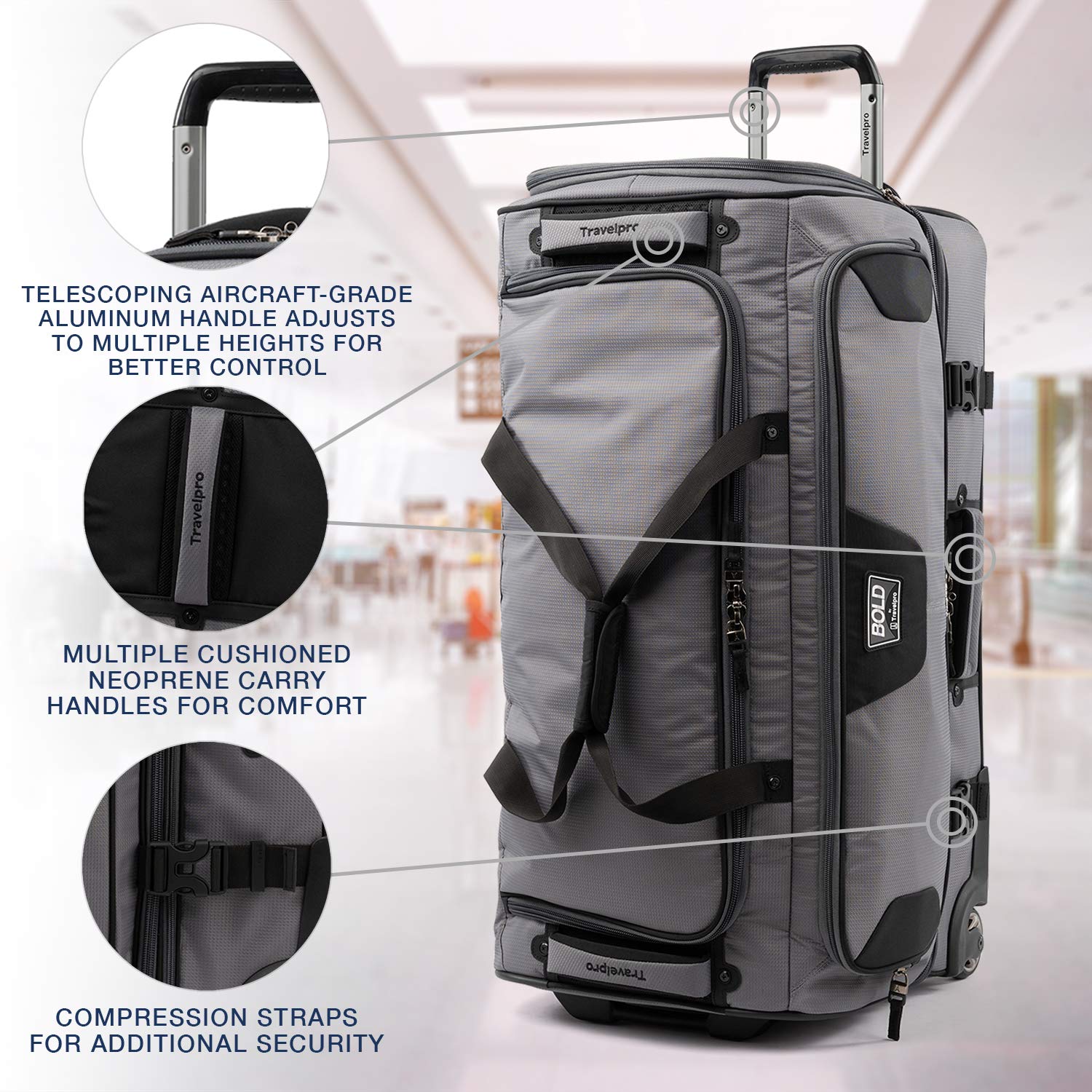 Travelpro Bold Drop Bottom Wheeled Rolling Duffel Bag Grey/Black 30 Inch U2