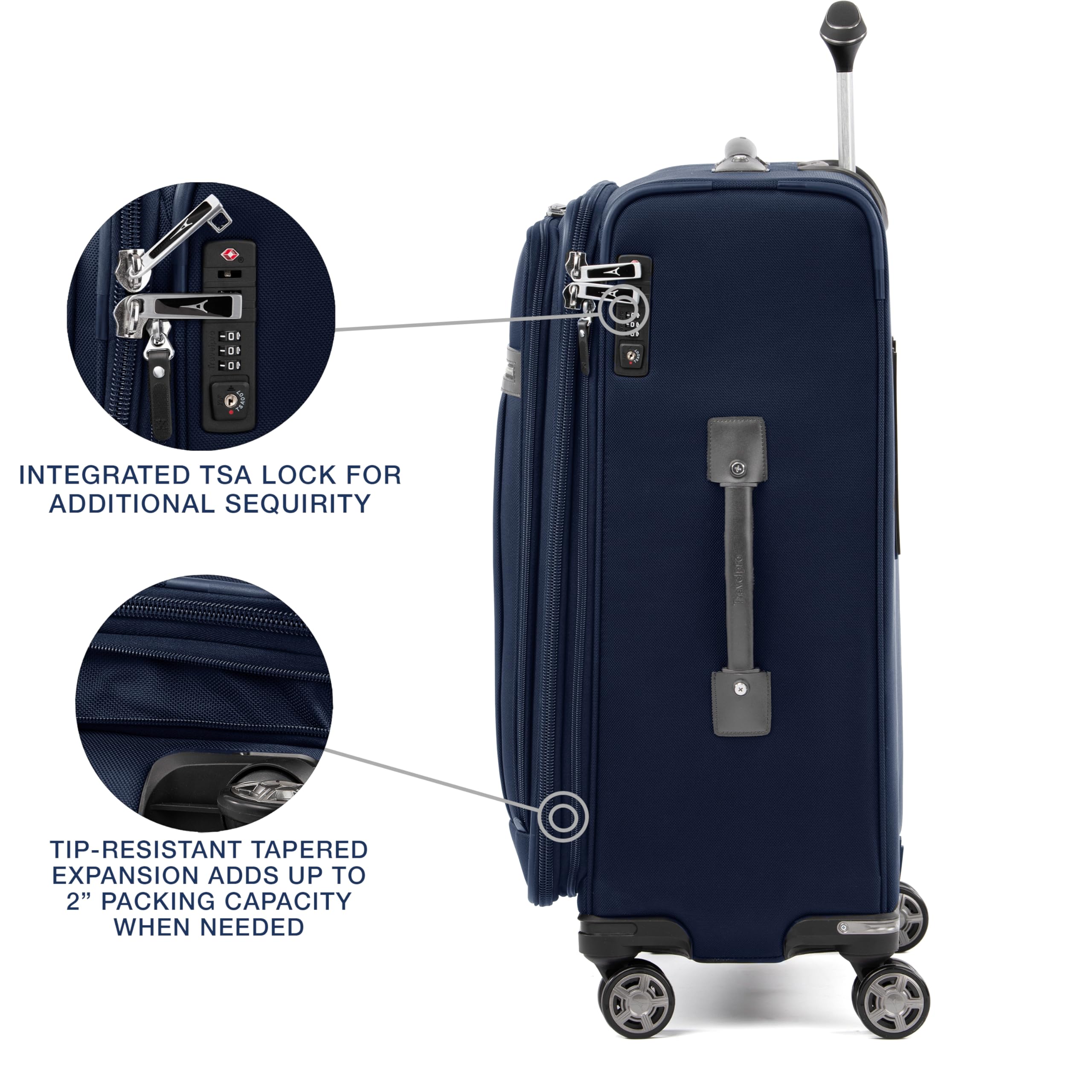 Travelpro Platinum Elite Softside Expandable Checked Luggage, 8 Wheel Spinner Large Suitcase, TSA Lock, Men and Women ( Dark Blue , Checked-Medium 25-Inch ) Dark Blue Checked Medium 25 Inch U1