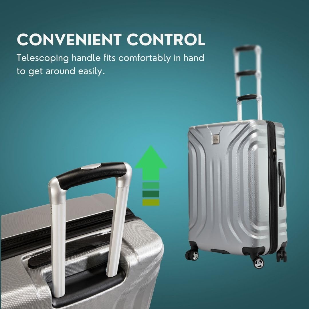 Skyway Nimbus 4.0 Expandable, Durable Hardside, 4 Wheel Spinner, Lightweight Suitcase, Unisex, Stylish, Maritime Blue, Carry-On 20-Inch ( Shiny Silver , Carry-On 20-Inch ) Shiny Silver Carry On 20 Inch U1