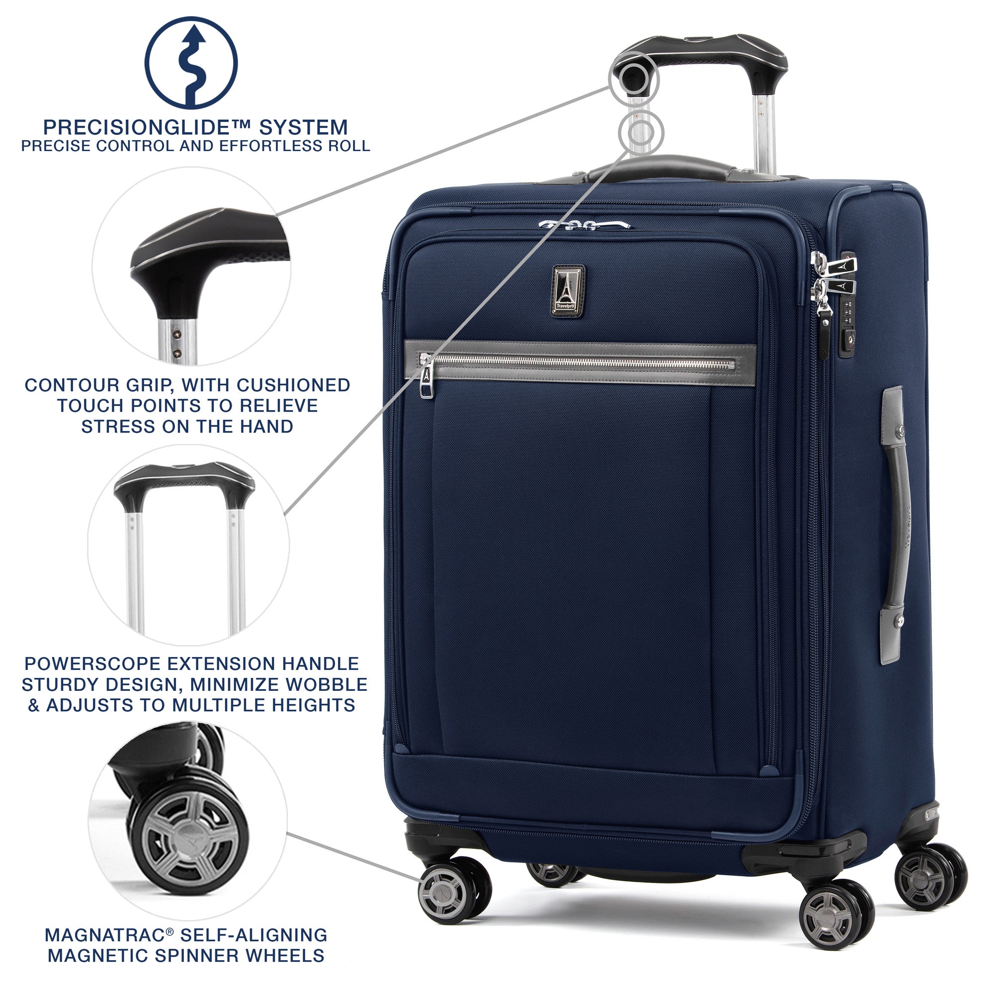 Travelpro Platinum Elite Softside Expandable Checked Luggage, 8 Wheel Spinner Suitcase, TSA Lock, Men and Women, Checked Medium 25-Inch ( Dark Blue , Checked-Medium 25-Inch ) Dark Blue Checked Medium 25 Inch U15