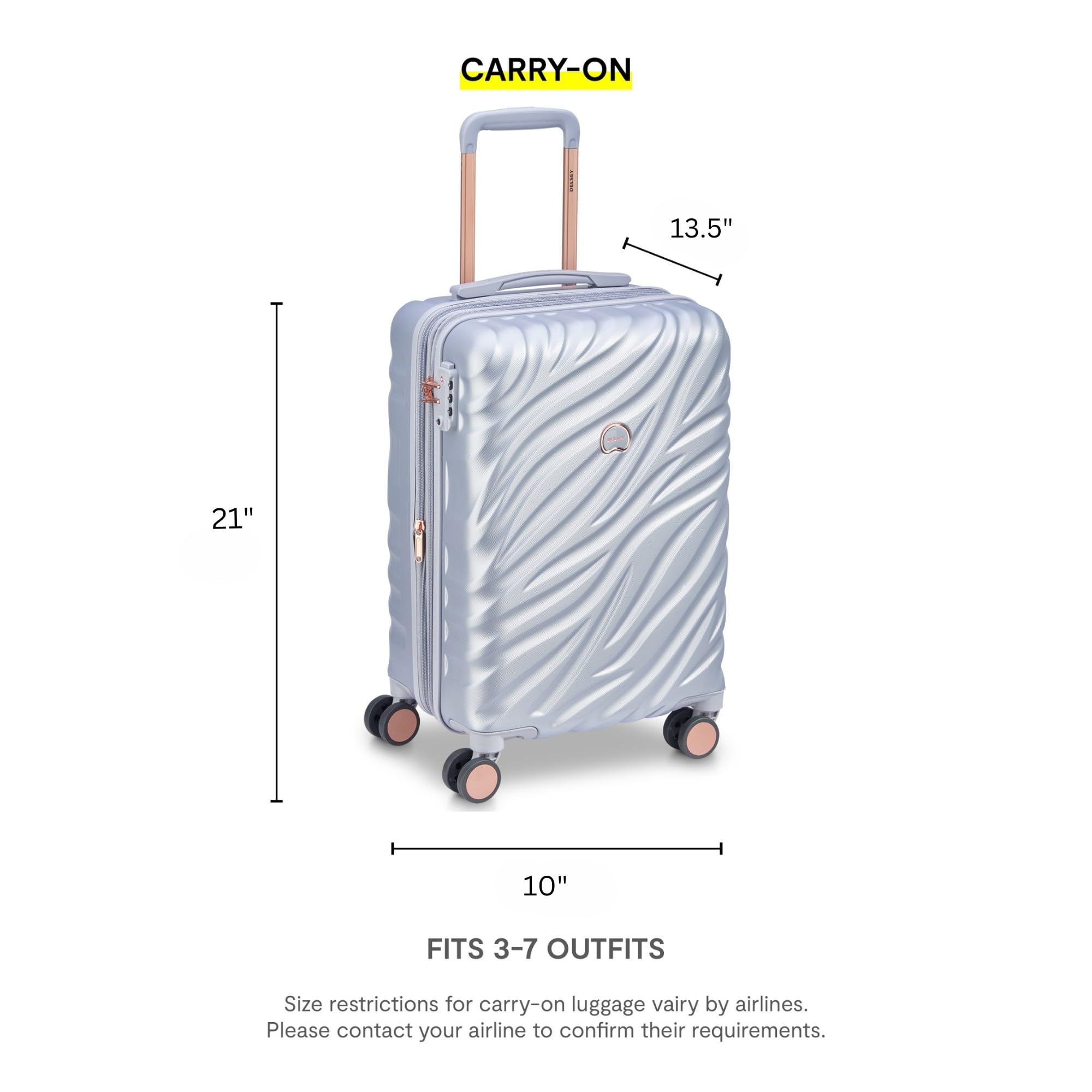 Delsey Alexis Lightweight Luggage, 4-Wheel Spinners Hardshell Suitcase, Expandable with TSA Lock  ( Platinum/Rose Gold , Carry-On 21-Inch ) Platinum/Rose Gold Carry On 21 Inch U7