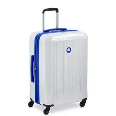 Delsey Paris Christine Hardside Expandable Luggage with Spinner Wheels ( White with Blue Trim , Checked-Medium 24 Inch ) White with Blue Trim Checked Medium 24 Inch U1
