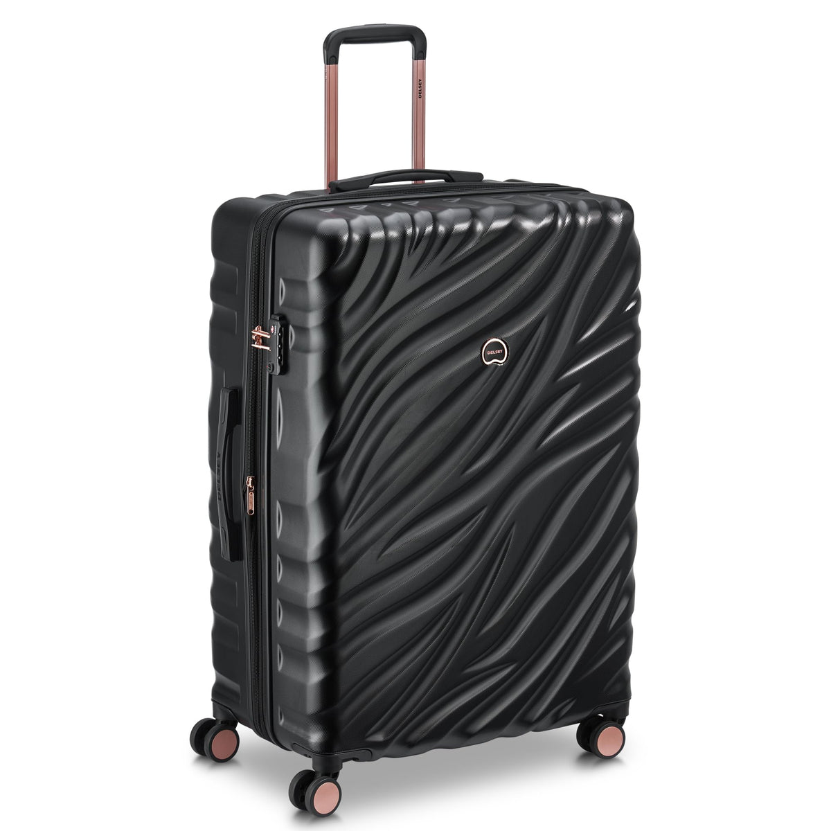 Delsey Alexis Lightweight Luggage, 4-Wheel Spinners Hardshell Suitcase, Expandable with TSA Lock  ( Black/Rose Gold , Checked-Large 29-Inch ) Black/Rose Gold Checked Large 29 Inch U7