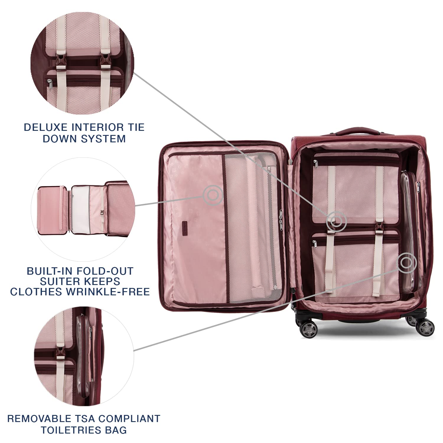 Travelpro Platinum Elite Softside Expandable Checked Luggage, 8 Wheel Spinner Large Suitcase, TSA Lock, Men and Women ( Bordeaux Red , Checked-Medium 25-Inch ) Bordeaux Red Checked Medium 25 Inch U4