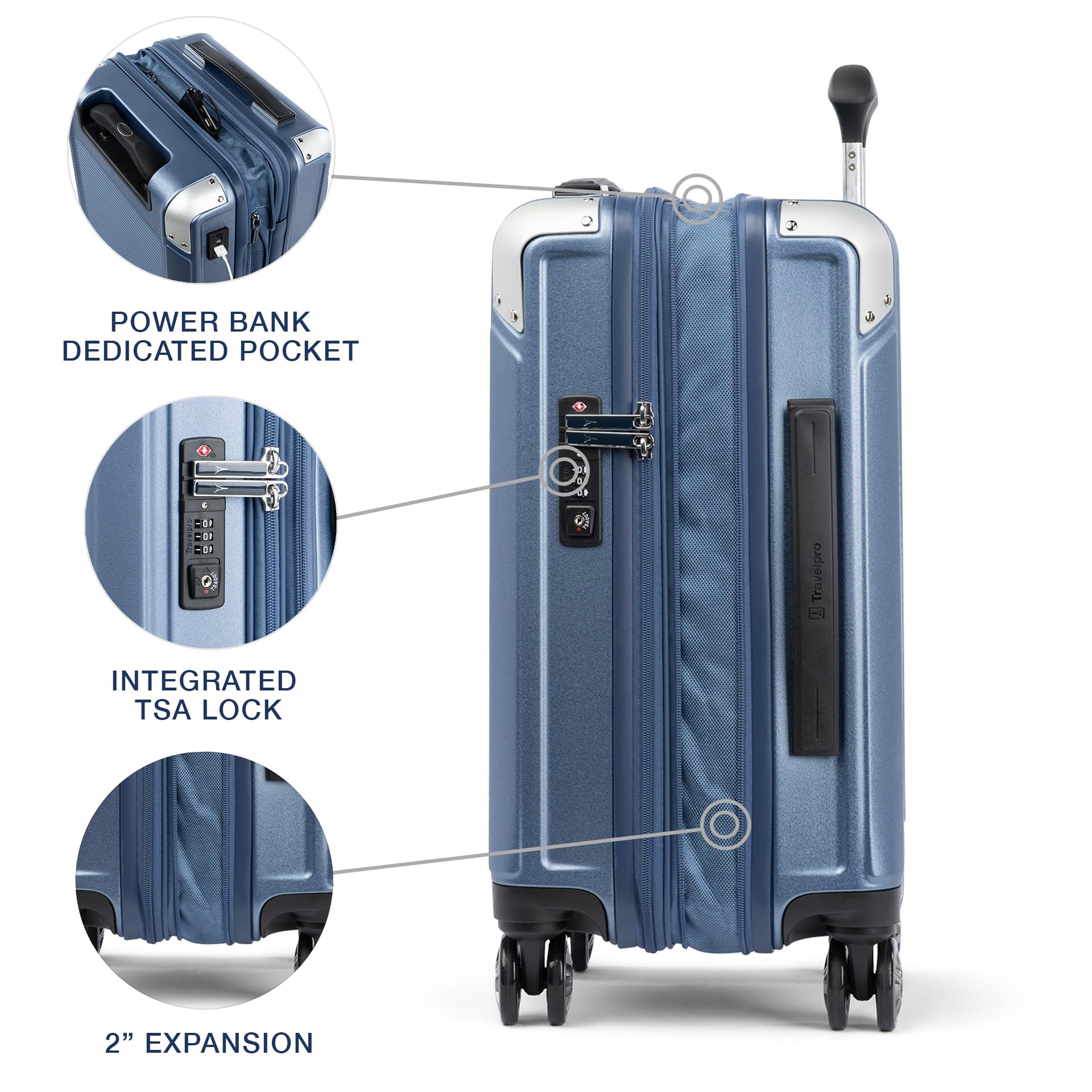 Travelpro Platinum Elite Hardside Expandable Spinner Wheel Luggage TSA Lock Hard Shell Polycarbonate Suitcase ( Dark Sky Blue , Compact Carry-On 20-Inch ) Dark Sky Blue Compact Carry On 20 Inch U2