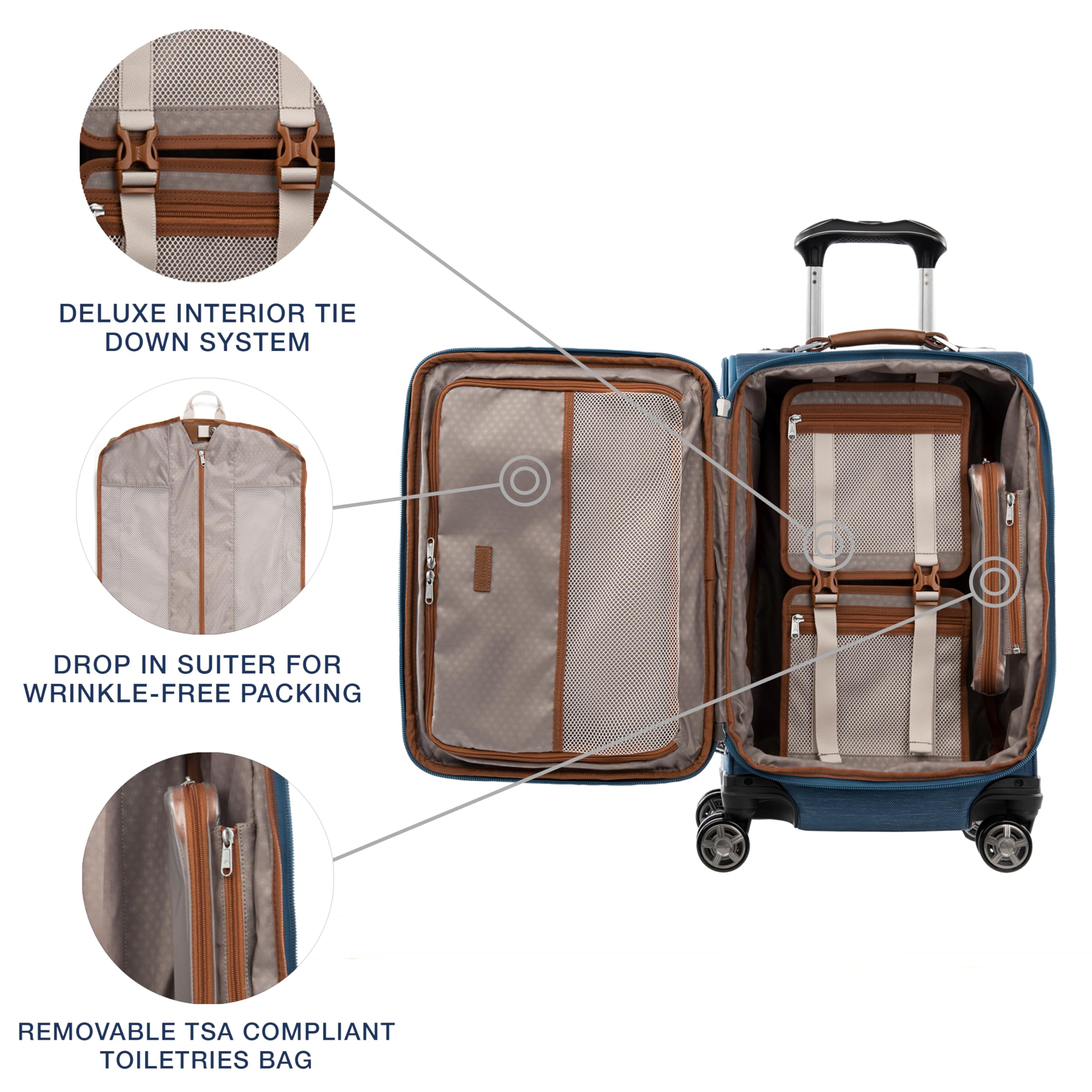 Travelpro Platinum Elite Softside Expandable Checked Luggage, 8 Wheel Spinner Large Suitcase, TSA Lock, Men and Women ( Coastal Blue , Carry-On 21-Inch ) Coastal Blue Carry On 21 Inch U6