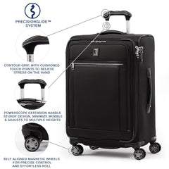 Travelpro Platinum Elite Softside Expandable Checked Luggage, 8 Wheel Spinner Large Suitcase, TSA Lock, Men and Women ( Shadow Black , Checked-Medium 25-Inch ) Shadow Black Checked Medium 25 Inch U16