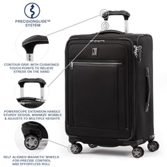 Travelpro Platinum Elite Softside Expandable Checked Luggage, 8 Wheel Spinner Large Suitcase, TSA Lock, Men and Women ( Shadow Black , Checked-Medium 25-Inch ) Shadow Black Checked Medium 25 Inch U10