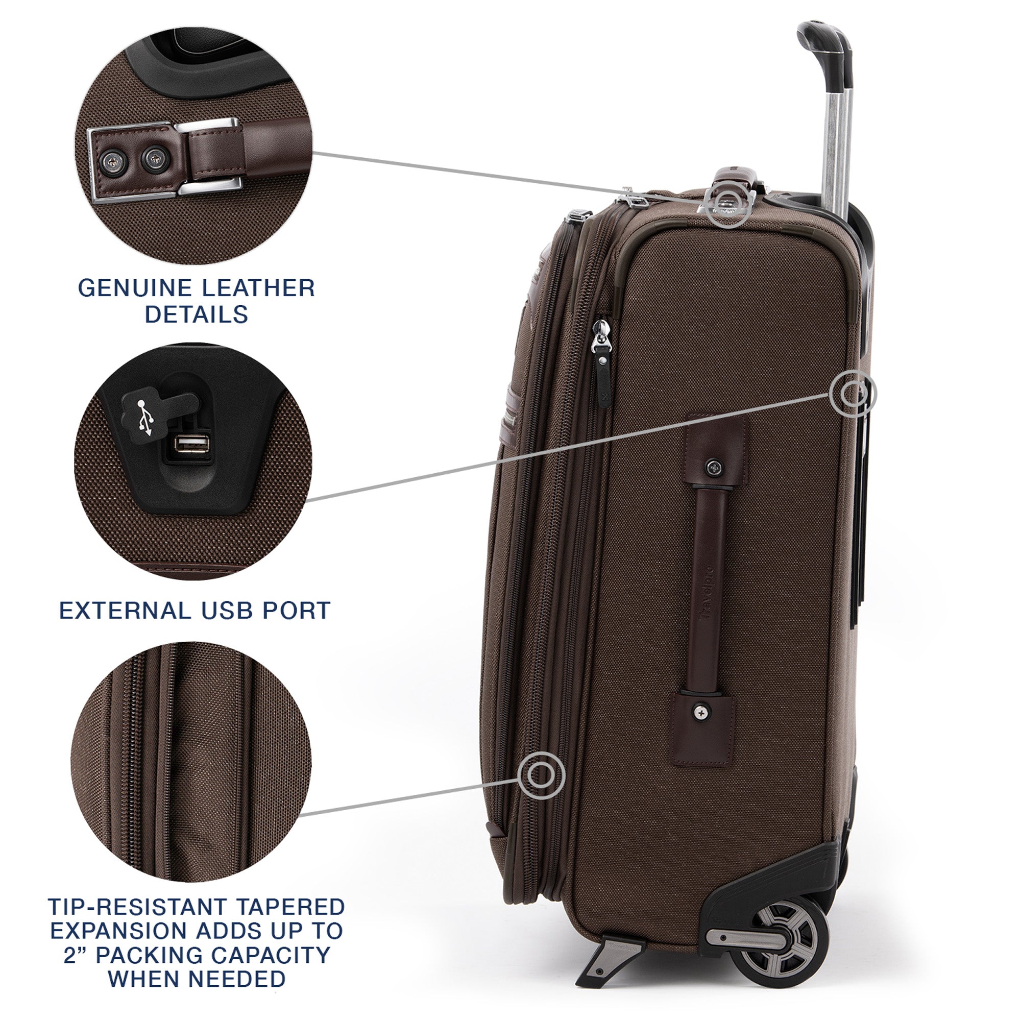 Travelpro Platinum Elite Softside Expandable Luggage, 2 Wheel Upright Suitcase, USB Port, Men and Women ( Rich Espresso , Carry-On 22-Inch ) Rich Espresso Carry On 22 Inch U6