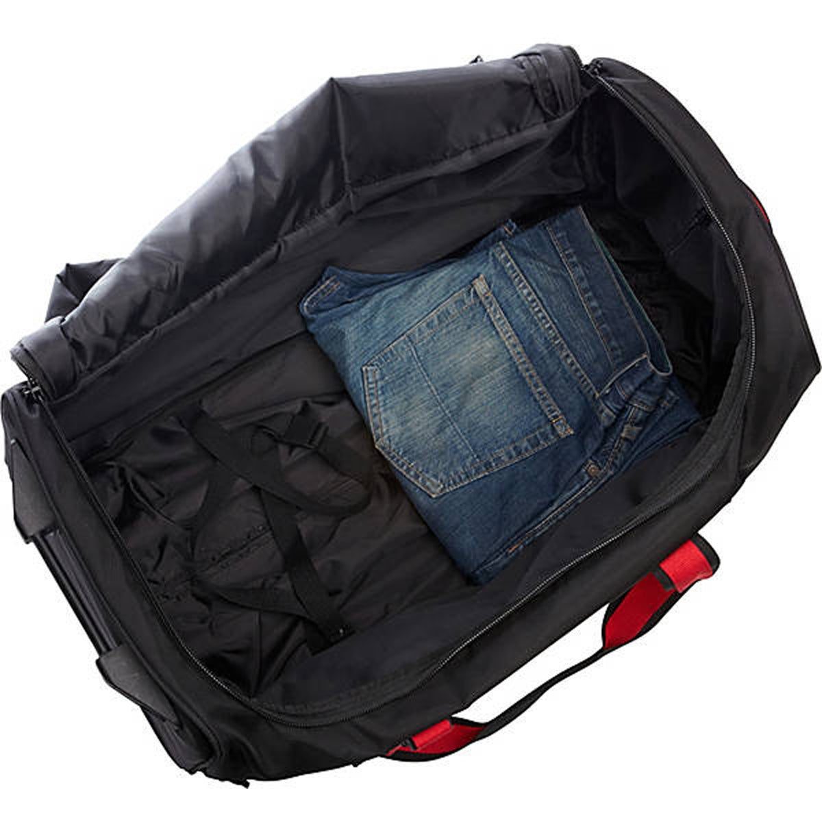 A.SAKS Luggage Lightweight Rolling Trolley Duffel with Wheels ( Black/Red , One Size ) Black/Red One Size U6