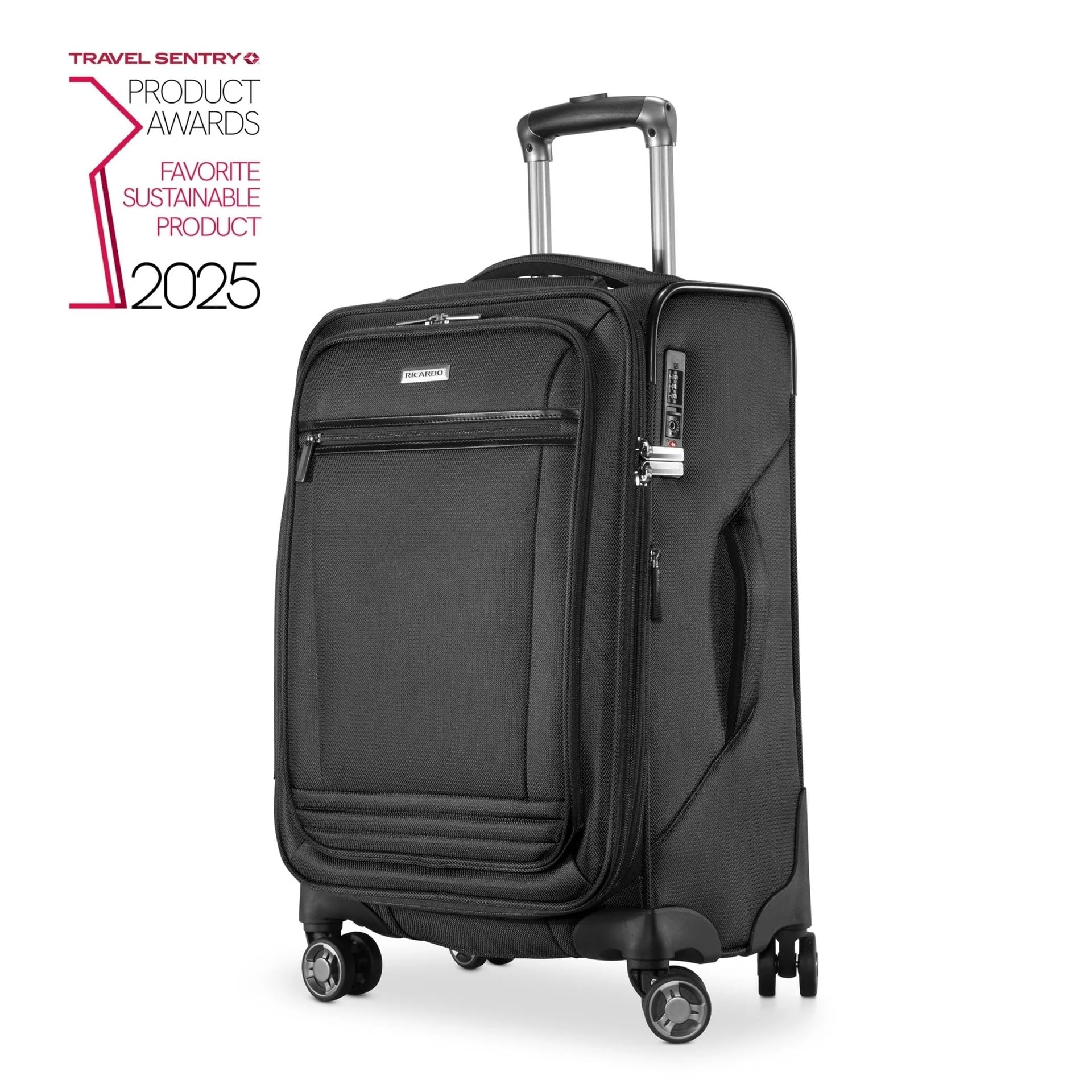 Ricardo Beverly Hills Avalon Softside Luggage Made with Sustainable 100% Recycled PET (rPET), Lightweight, Eco-Friendly Travel, Expandable, Dual Spinner Wheels ( Black , 20-inch ) Black 20 Inch U1