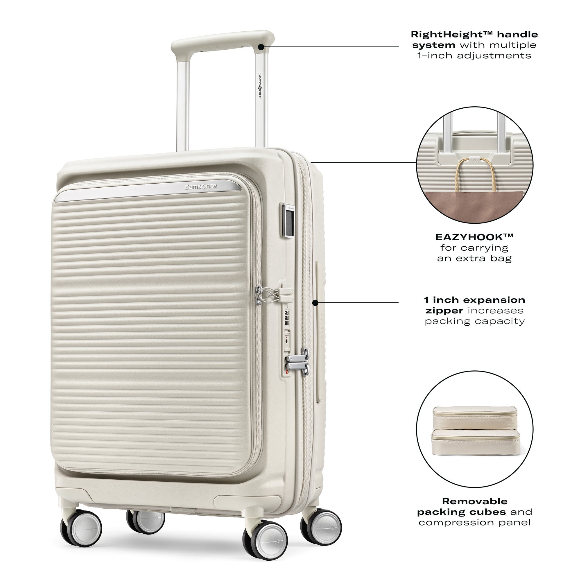 Samsonite Paralux Carry-On Luggage - Innovative Design - Quick Access Front Pocket - Dual Suspension Wheel Technology - TSA Lock - Expandable - Includes Removable Packing Cubes ( Stone Grey , Carry-On Spinner ) Stone Grey Carry On Spinner U3