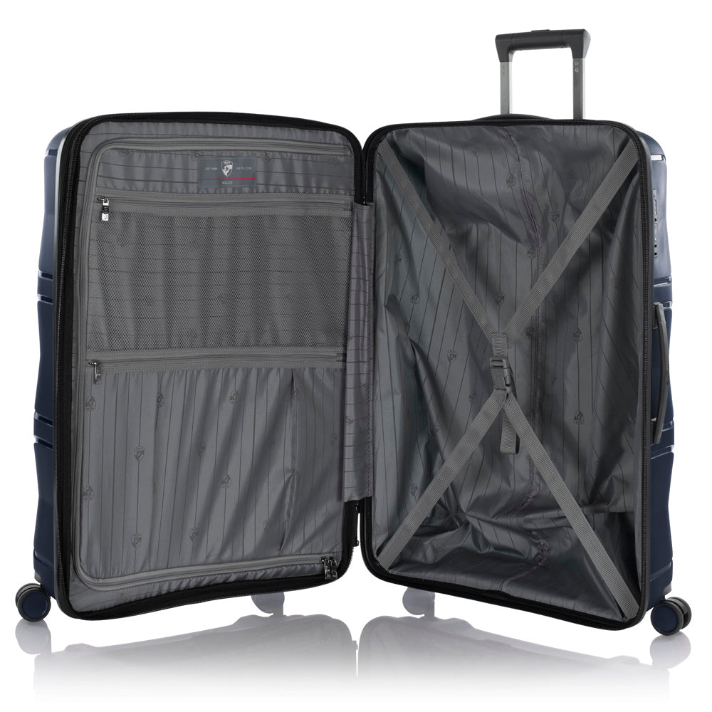 Heys Milos Durable and lightweight luggage, made with Duraflex impact-resistant material, TSA Combination Lock, Dual Spinner Wheels, and Expandable ( Navy , 30-Inch Checked-Large ) Navy 30 Inch Checked Large U1