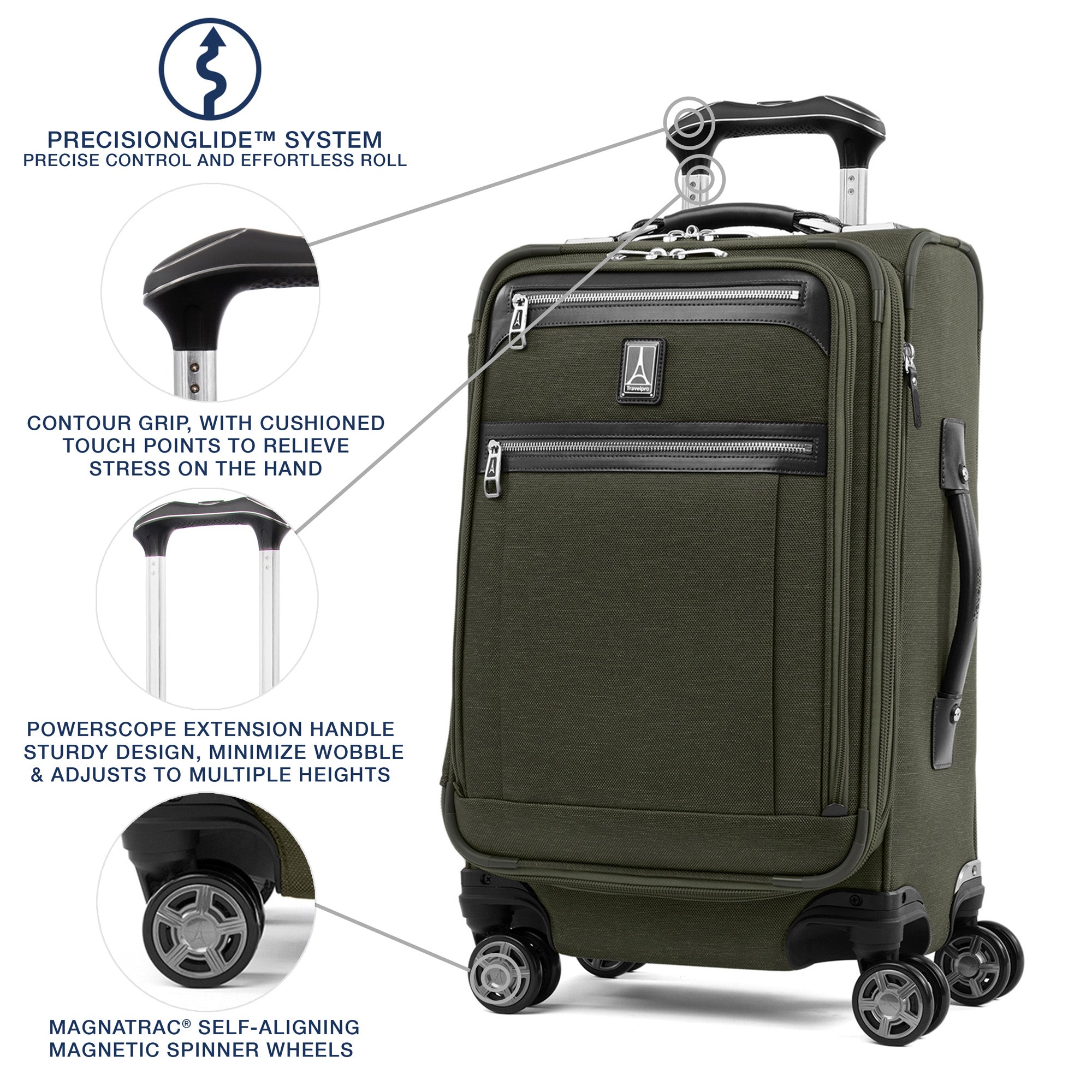 Travelpro Platinum Elite Softside Expandable Carry on Luggage, 8 Wheel Spinner Suitcase, USB Port, Suiter, Men and Women, Carry On 21-Inch ( Pilot Green , Carry-On 21-Inch ) Pilot Green Carry On 21 Inch U7