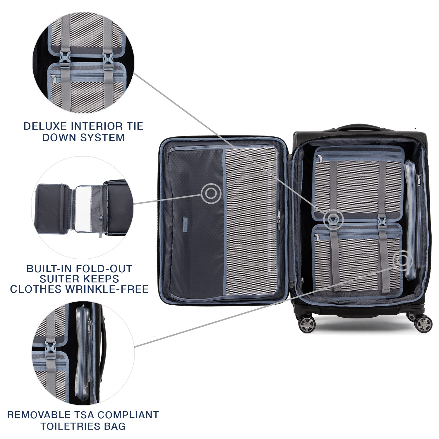 Travelpro Platinum Elite Softside Expandable Checked Luggage, 8 Wheel Spinner Large Suitcase, TSA Lock, Men and Women ( Shadow Black , Checked-Medium 25-Inch ) Shadow Black Checked Medium 25 Inch U16