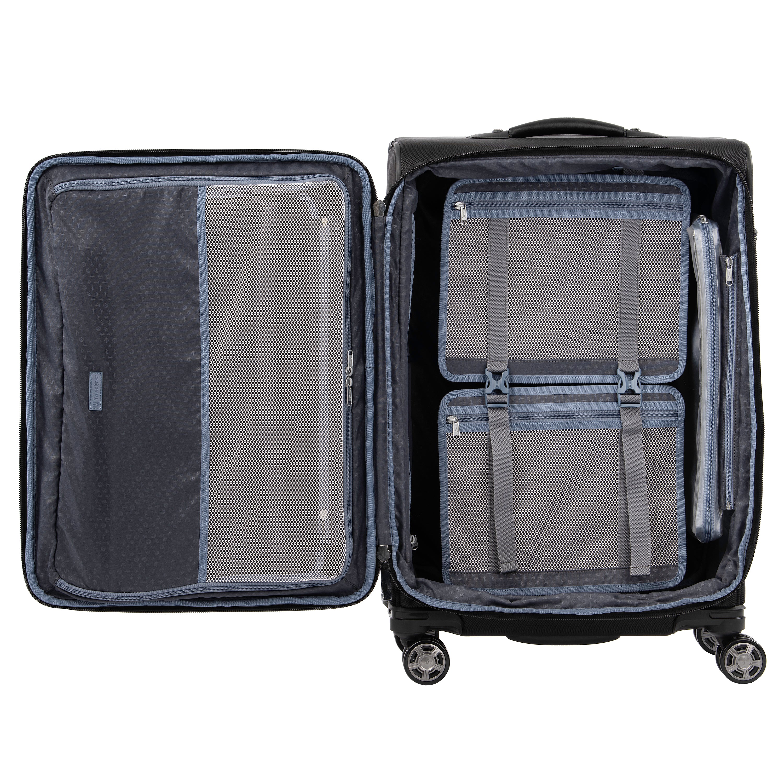 Travelpro Platinum Elite Softside Expandable Luggage, 8 Wheel Spinner Suitcase, USB Port, Suiter, Men and Women Shadow Black Checked Medium 25 Inch U3