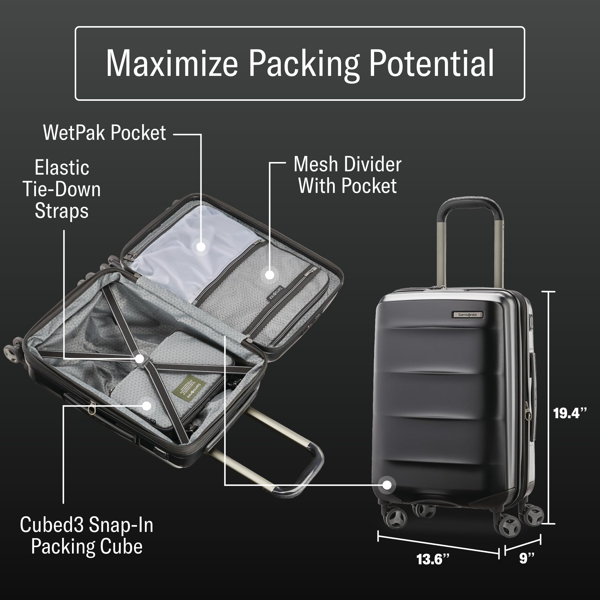 Samsonite Octiv Hardside Spinner ( Stealth Black , Carry-On 20-Inch ) Stealth Black Carry On 20 Inch U6