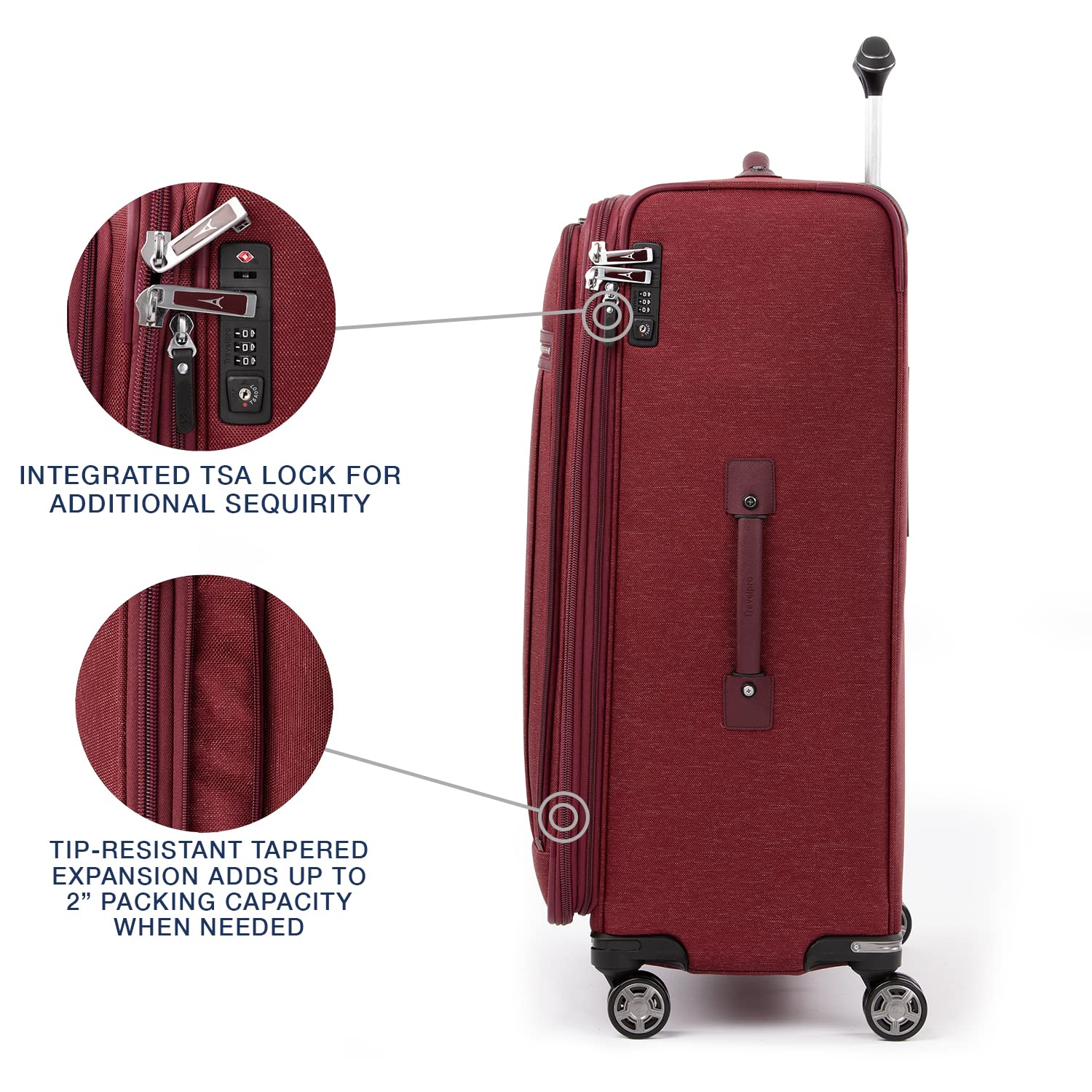 Travelpro Platinum Elite Softside Expandable Checked Luggage, 8 Wheel Spinner Large Suitcase, TSA Lock, Men and Women ( Bordeaux Red , Checked-Large 29-Inch ) Bordeaux Red Checked Large 29 Inch U6