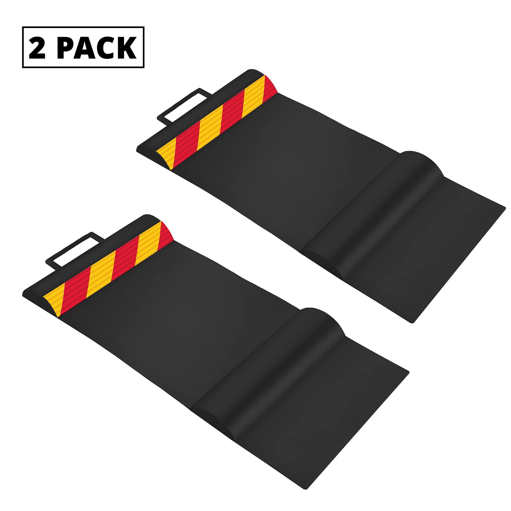 RaxGo Car Parking Mat, Garage Wheel Stopper Parking Aid, Tire Guides for Cars, Trucks & Vehicles | Anti-Skid Grips, Easy Install Adhesive, Carry Handles & Reflective Strips, Black | Pack of 2 Mats U1