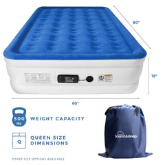 SoundAsleep Products Dream Series Luxury Air Mattress, ComfortCoil Technology, Built-in High Capacity Pump for Home, Camping- Double Height, Adjustable, Inflatable Blow Up, Portable (Queen Size) Blue Queen U2