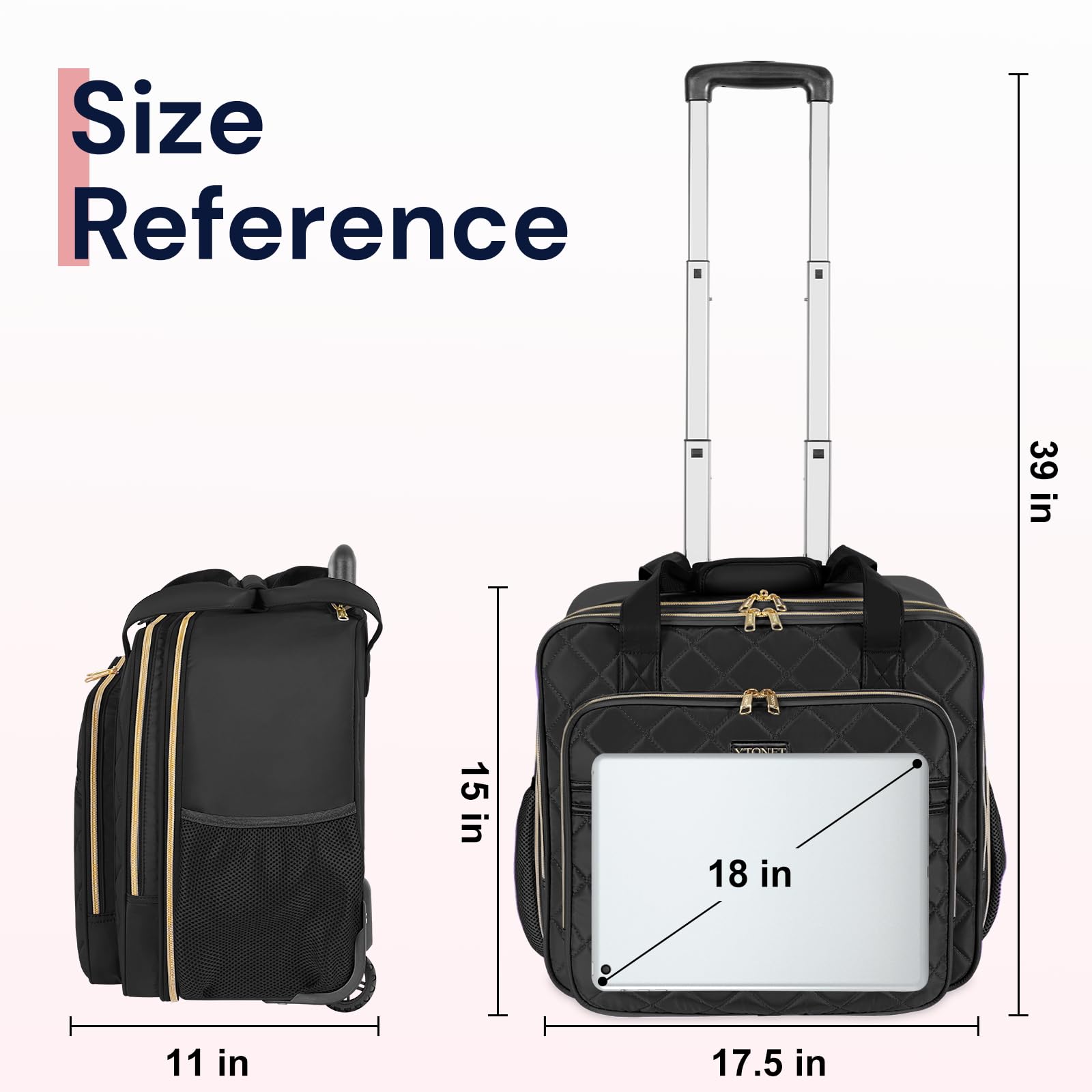Ytonet Rolling Laptop Bag Women, Rolling Briefcase for Women, 17.3 Inch Laptop Bag with Wheels Rolling Computer Bag Laptop Case for Work Travel College Business Wife Mom Teacher, Black Black Large U1